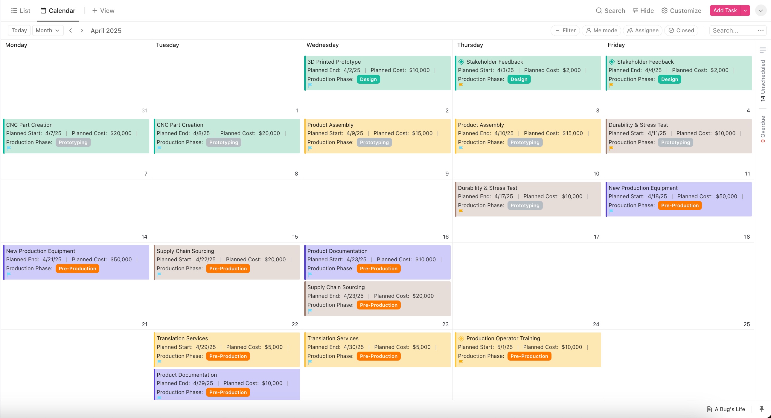 Production Schedule Template