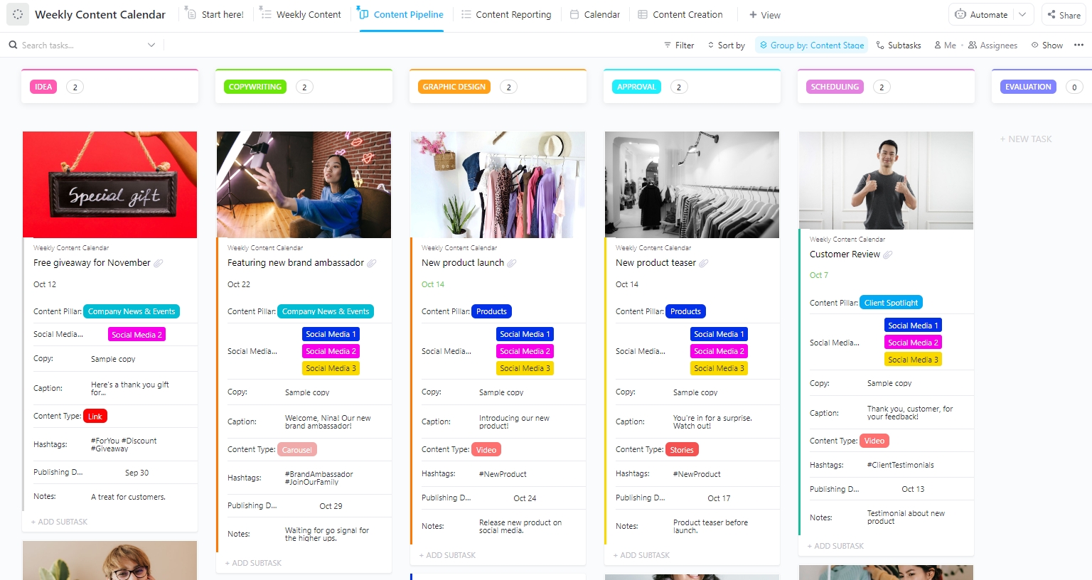 Weekly Content Calendar Template by ClickUp™