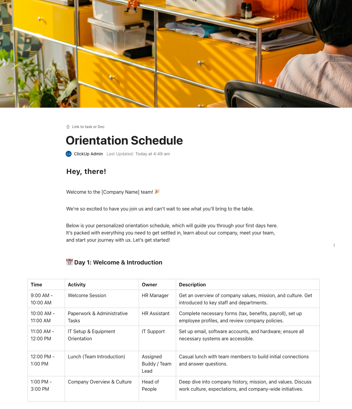 Orientation Schedule