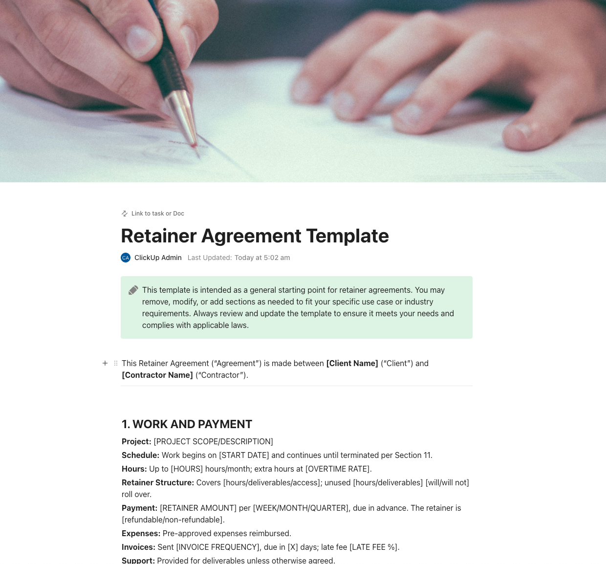 Retainer Agreement Template