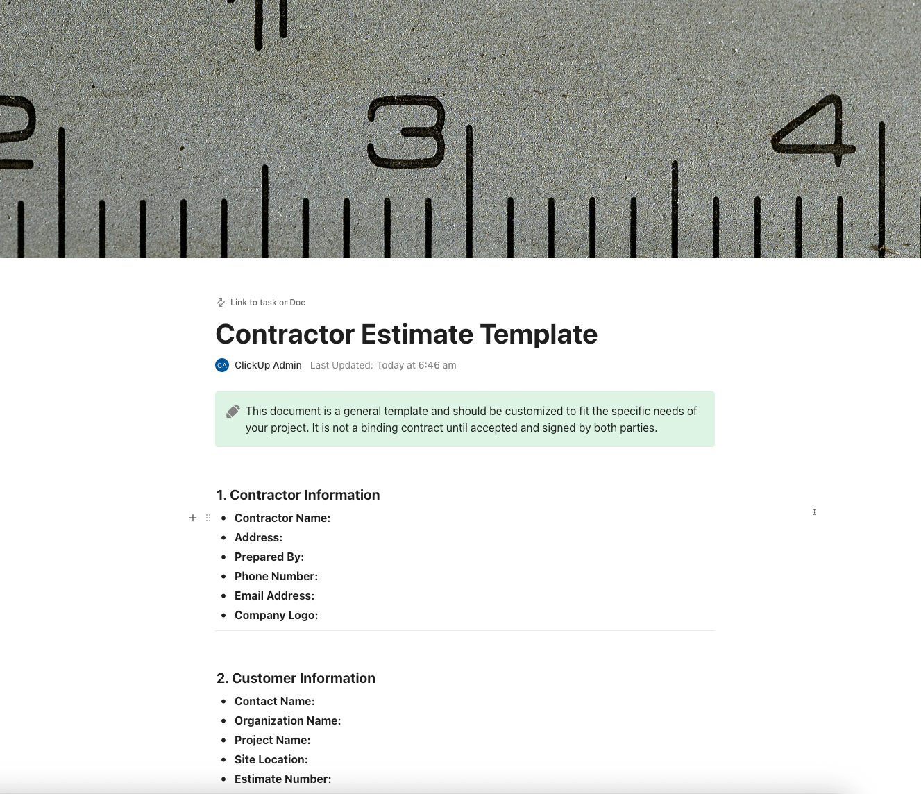 Contractor Estimate Template