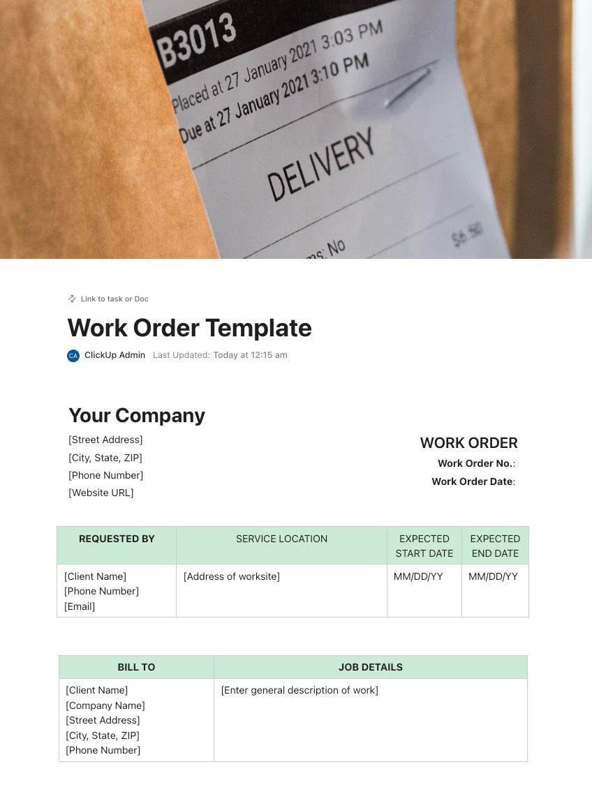 Work Order Template