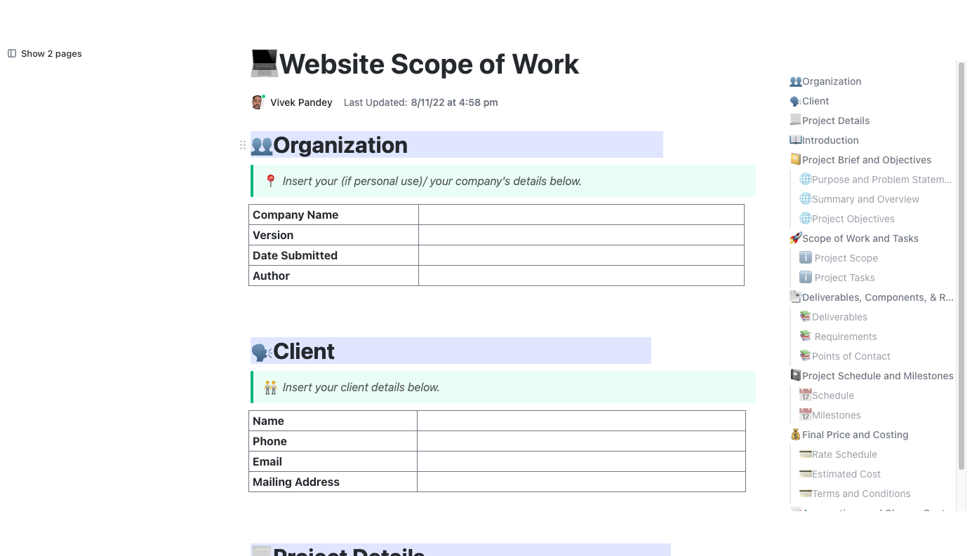 Website Scope of Work Template by ClickUp™