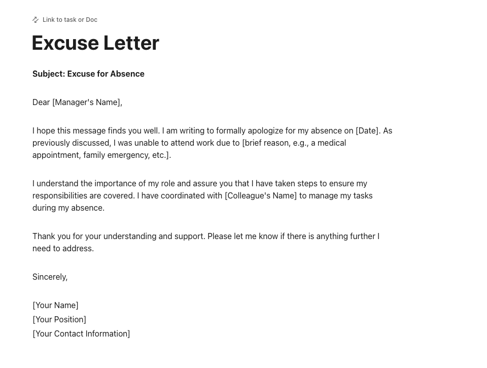 Excuse Letter