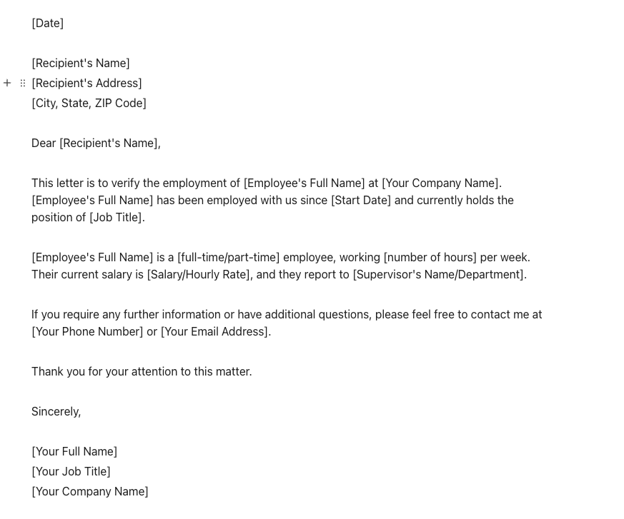 Employee Verification Letter