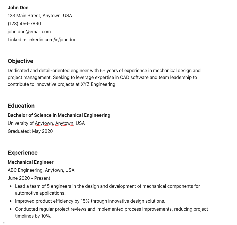 Engineering Resume